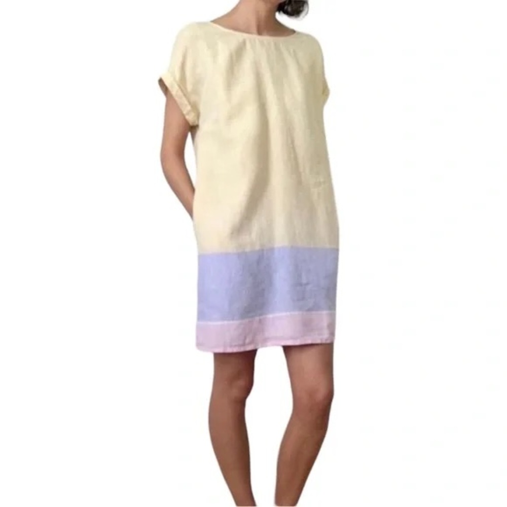 C&C California Linen Colorblock Shift Dress